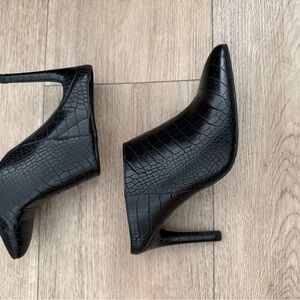 Worthington Black Croc-Embossed Ankle Booties